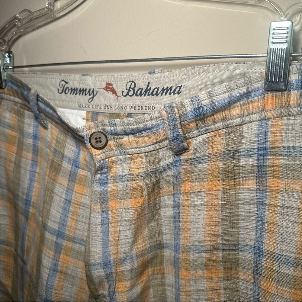 Tommy Bahama Linen Blend Summer Plaid Shorts Men’s 34 Casual Everyday Flat Front - Picture 8 of 14